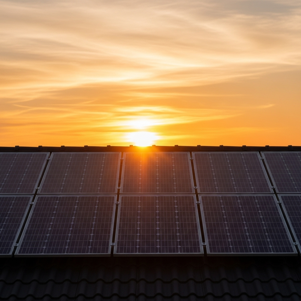Lever de soleil sur panneaux solaires